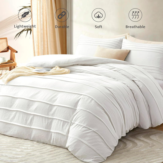 Luxury Coton Pleats Duvet Cover Set -White