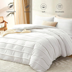 Luxury Coton Pleats Duvet Cover Set -White