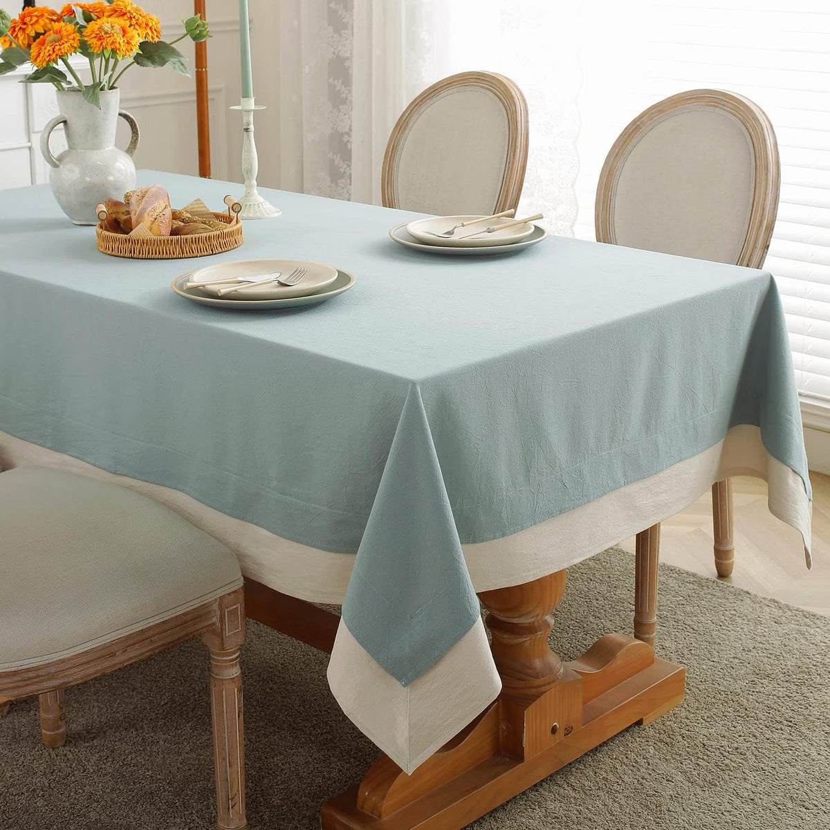 Decorative Tablecloth - Sea Blue With White Bordered - 99 Bedding Store