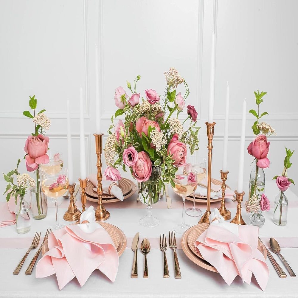 Cotton Luxury Dining Set Mited Corner Bordered - Pink and White - 99 Bedding Store