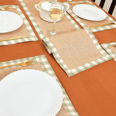 Jute Dinning Set With Border- Green Check