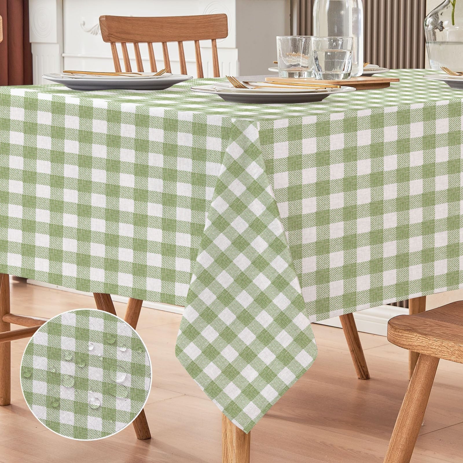 Waterproof Cotton Dinning Set - Green Checked - 99 Bedding Store