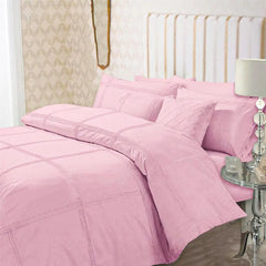 Square Pleated Cotton Quilt Cover Set - Pink