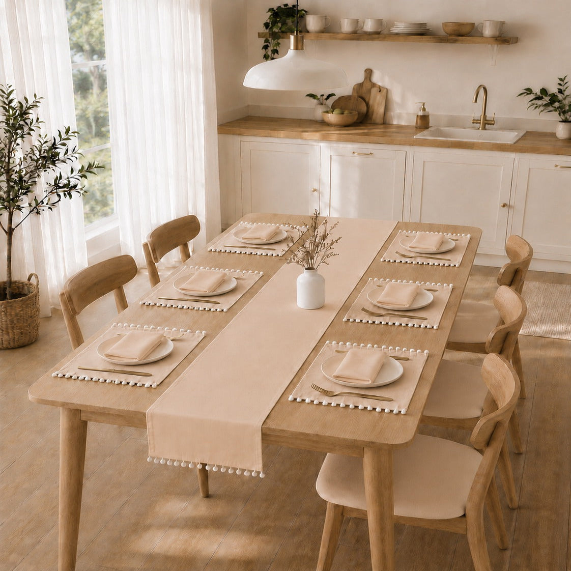 Luxury Cotton Dinning Set With Cute Pom poms