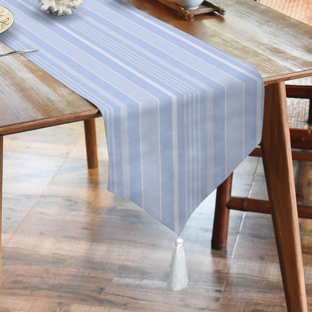 Waterproof Cotton Printed Table Runner With Tesal - Blue Strip - 99 Bedding Store