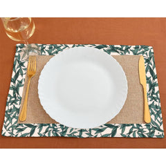 Jute Table Mat Set With border - Green Leaf