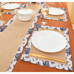 Jute Table Mat Set With border - Rose Garden Blue