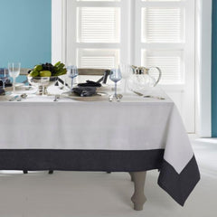 Decorative Cotton Tablecloth - White With Black Bordered