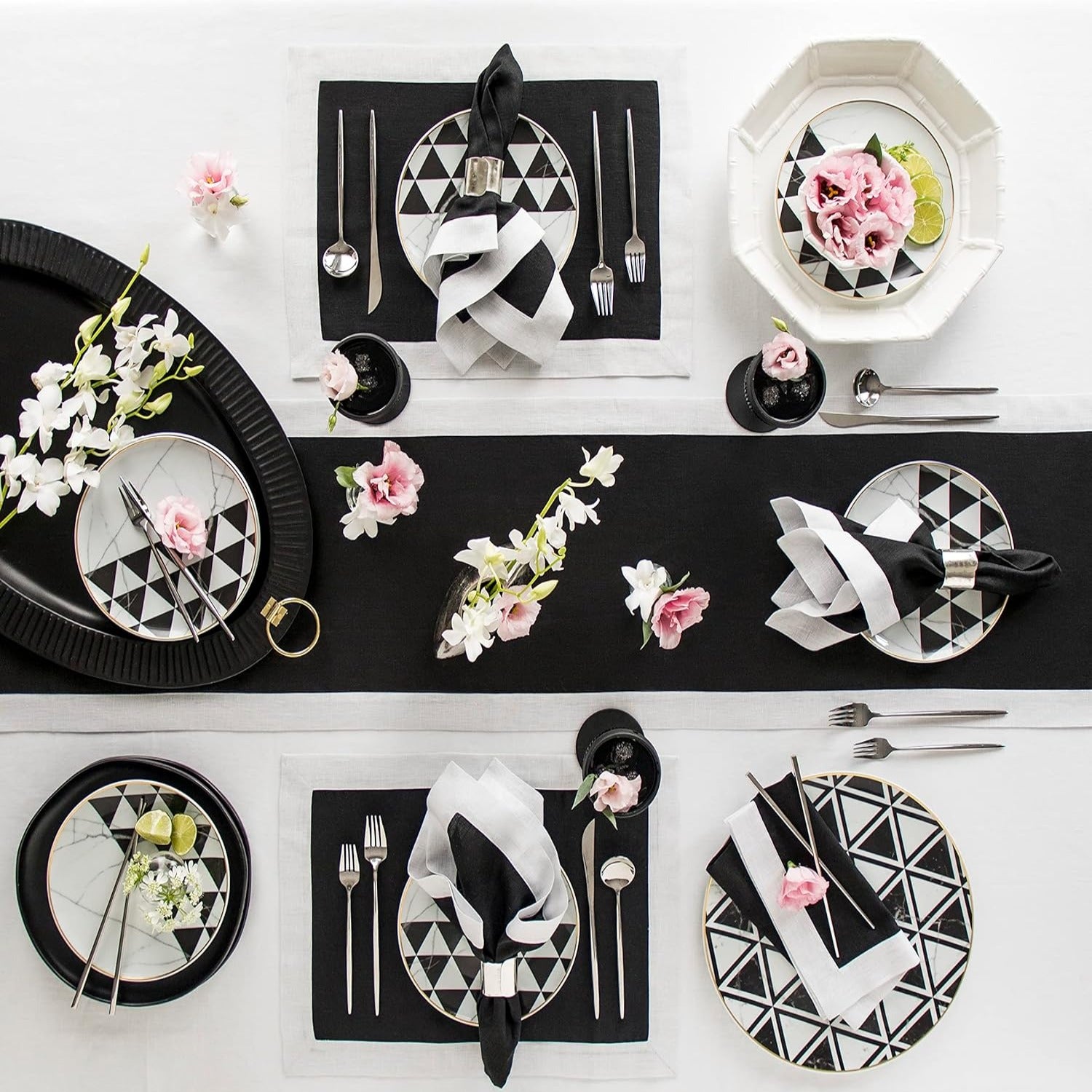 Cotton Luxury Dining Set Mited Corner Bordered - Black and White - 99 Bedding Store