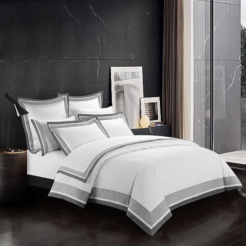 White And mid Grey Bordered Luxury Egyptian Cotton Duvet Set - 99 Bedding Store