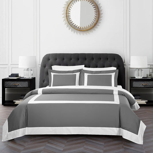 Grey And White Luxury Multi Box Egyptian Cotton Duvet Set - 99 Bedding Store