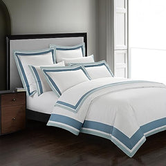 White And Aqua Bordered Luxury Egyptian Cotton Duvet Set - 99 Bedding Store