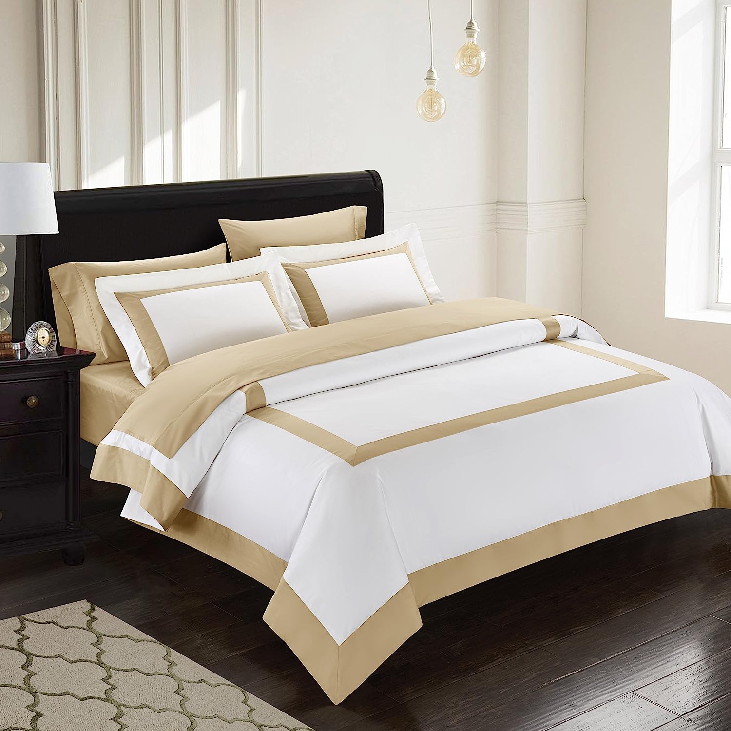 White And Beige Luxury Multi Box Egyptian Cotton Duvet Set - 99 Bedding Store