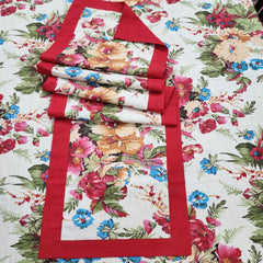 Red Bordered Printed Cotton Reversable Dinning Set - Rosewood Flowral