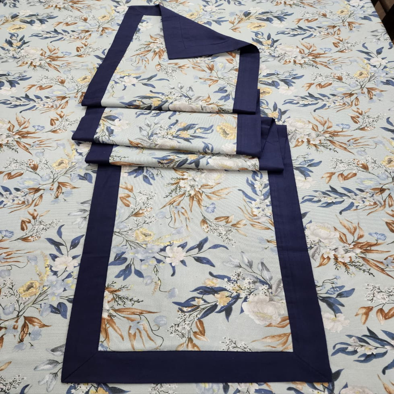 Royal Blue Bordered Printed Cotton Reversable Dinning Set - Summer Fresh