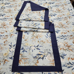 Royal Blue Bordered Printed Cotton Reversable Dinning Set - Summer Fresh