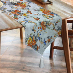 Durable Cotton Printed Table Runner With Tesal -Rose Garden Beige