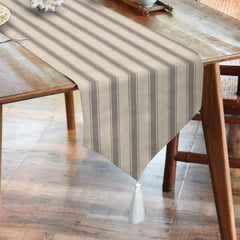 Waterproof Cotton Printed Table Runner With Tesal - Grey Strip - 99 Bedding Store