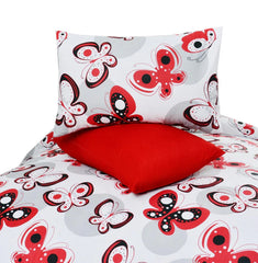 Cotton Printed Double Bed sheet Butterfly Red - 99 Bedding Store