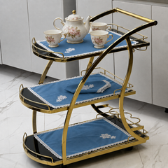 9 PCS TROLLEY MAT AND NAPKIN SET WITH LACE - BLUE