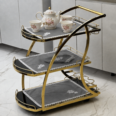 9 PCS TROLLEY MAT AND NAPKIN SET WITH LACE - GREY