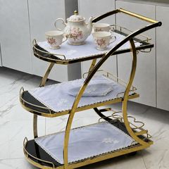 9 PCS TROLLEY MAT AND NAPKIN SET WITH LACE - WHITE