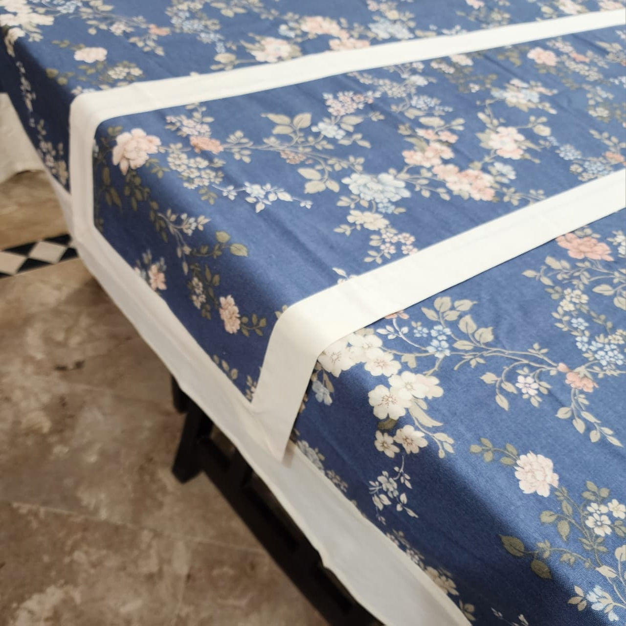 Offwhite Bordered Printed Cotton Reversable Dinning Set -Night Garden