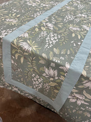 Aqua Bordered Printed Cotton Reversable Dinning Set - Green Garden