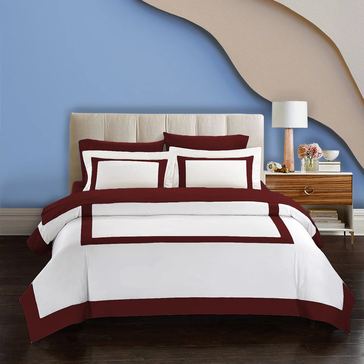 White And Burgundy Luxury Multi Box Egyptian Cotton Duvet Set - 99 Bedding Store