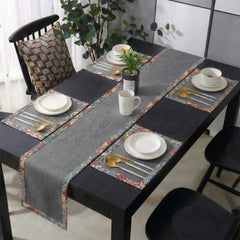 Charcoal Grey Jute Dinning Set With Printed Border-