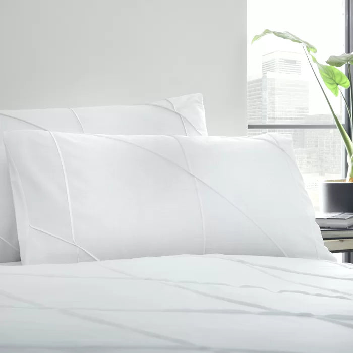 Geometric Pleated Cotton Satin Duvet Cover Set - White - 99 Bedding Store