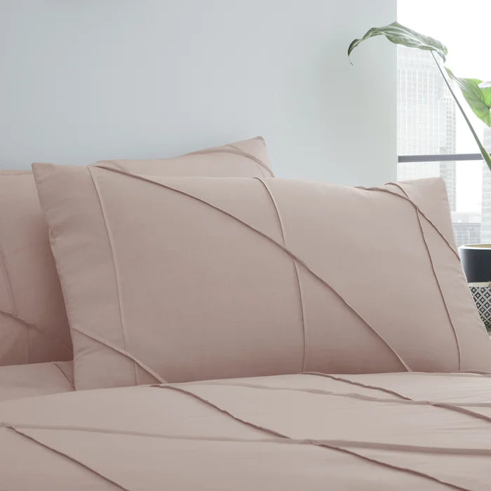 Geometric Pleated Cotton Satin Duvet Cover Set - Blush - 99 Bedding Store