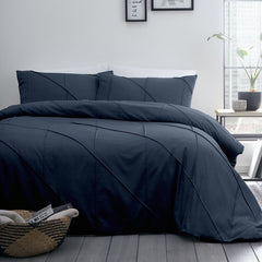 Geometric Pleated Cotton Satin Duvet Cover Set - Black - 99 Bedding Store