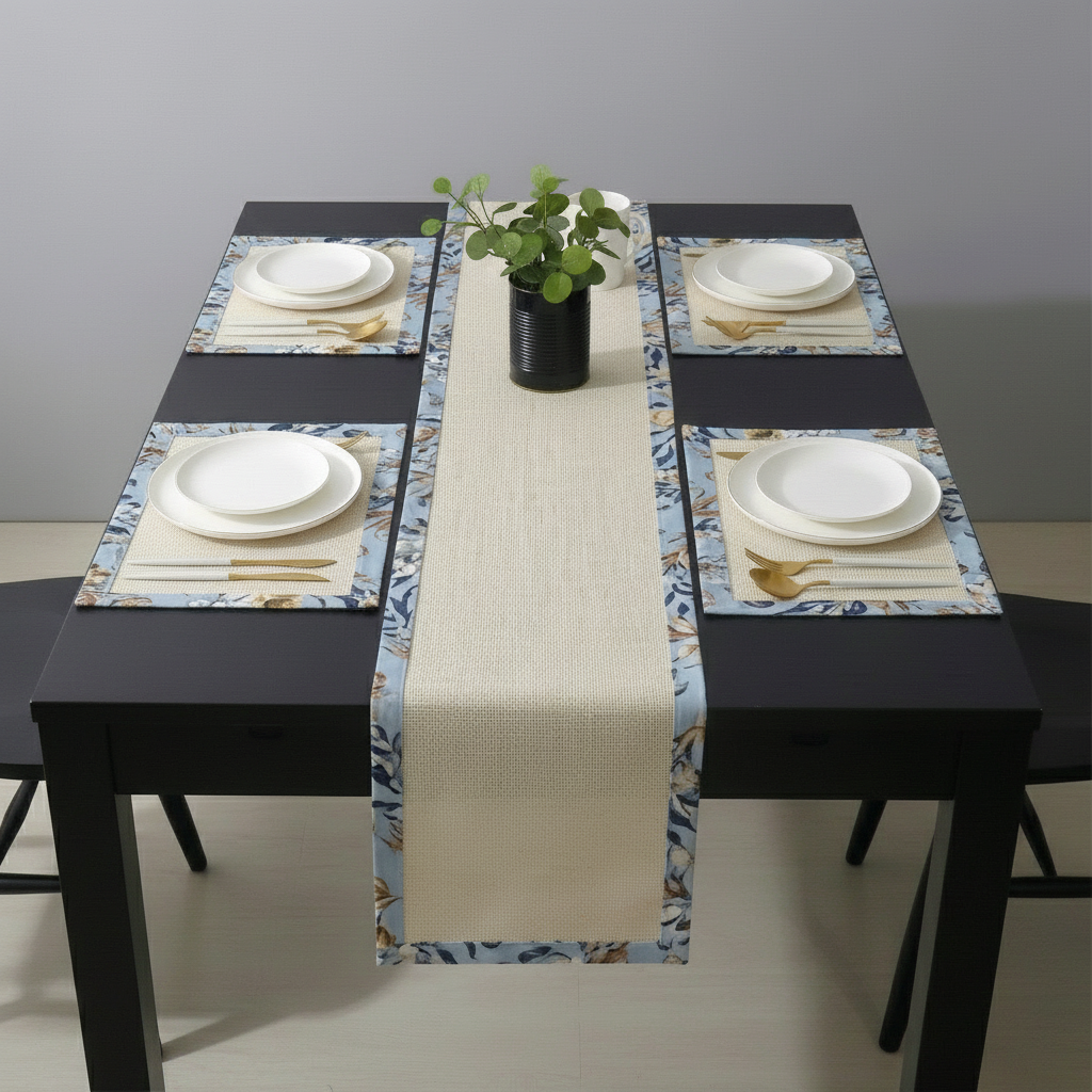 Off white Jute Dinning Set With Printed Border-