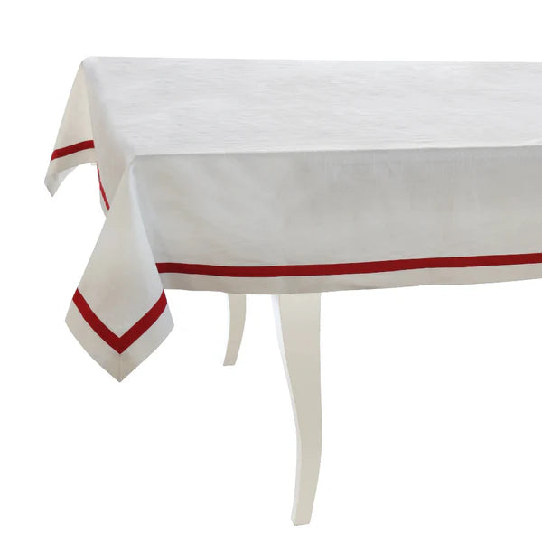 Luxury White Cotton Dining Set with Red Stripe Border