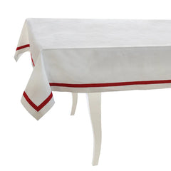 Luxury White Cotton Dining Set with Red Stripe Border