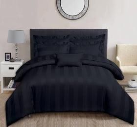 Luxury Satin Stripe Duvet Cover Set Black 02