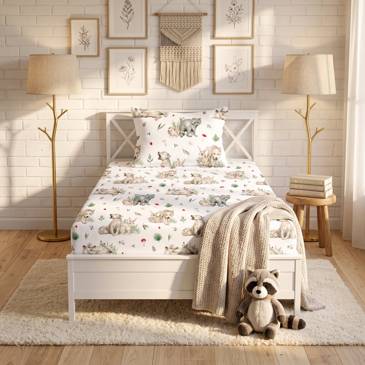 Bear and nature Printed Kids Fitted Sheet set