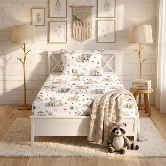 Bear and nature Printed Kids Fitted Sheet set