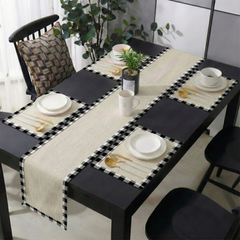 Off white Jute Dinning Set With Printed Border-