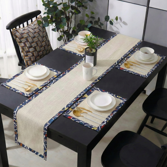 Off white Jute Dinning Set With Printed Border-