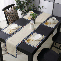 Off white Jute Dinning Set With Printed Border-