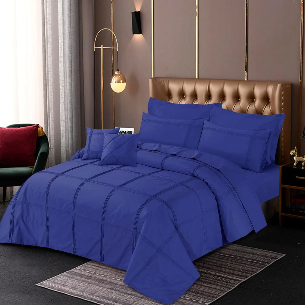 Square Pleated Cotton Quilt Cover Set - Blue