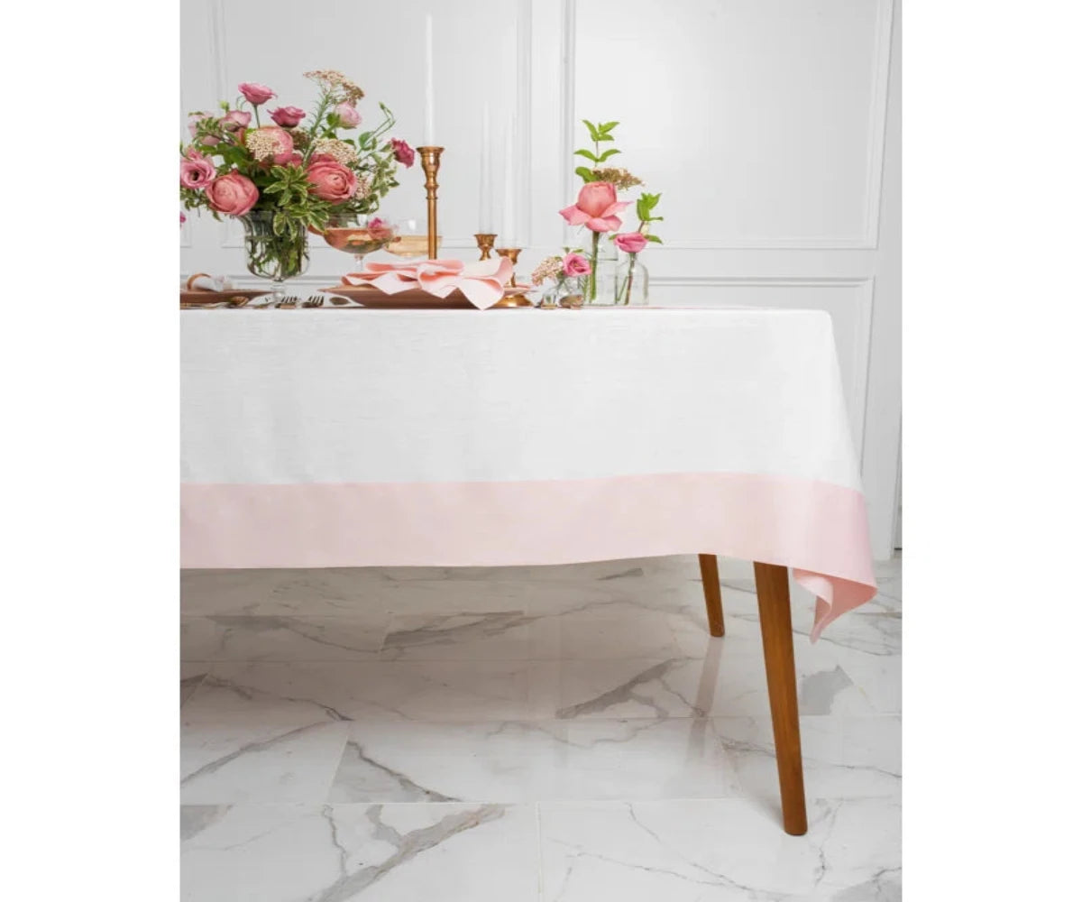 Decorative Cotton Tablecloth - White With pink Bordered