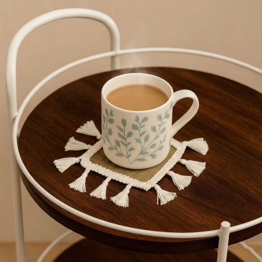 Jute Coasters Set Brown With Tasels