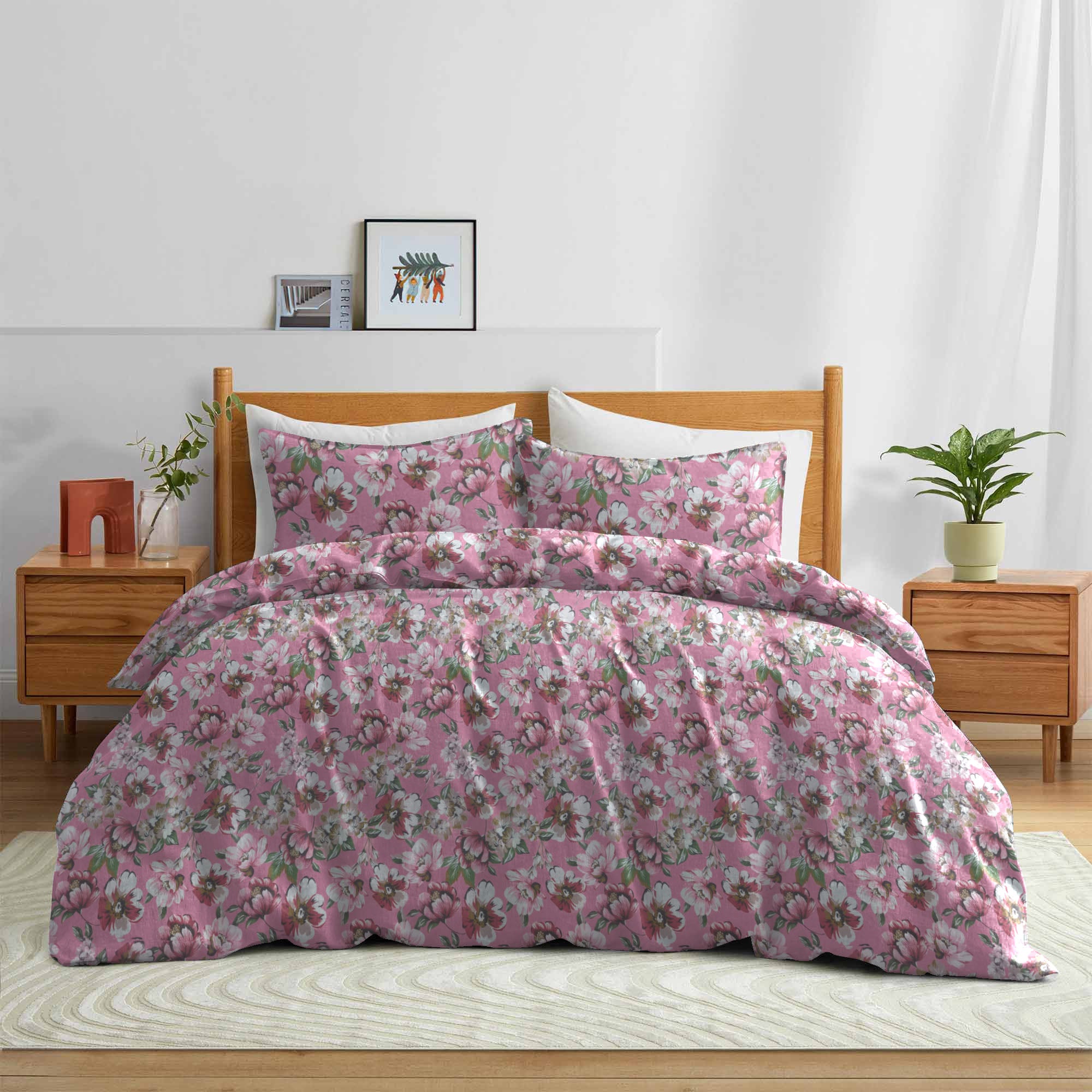 Cotton 250 Tc Printed Duvet Cover set PInk Roses