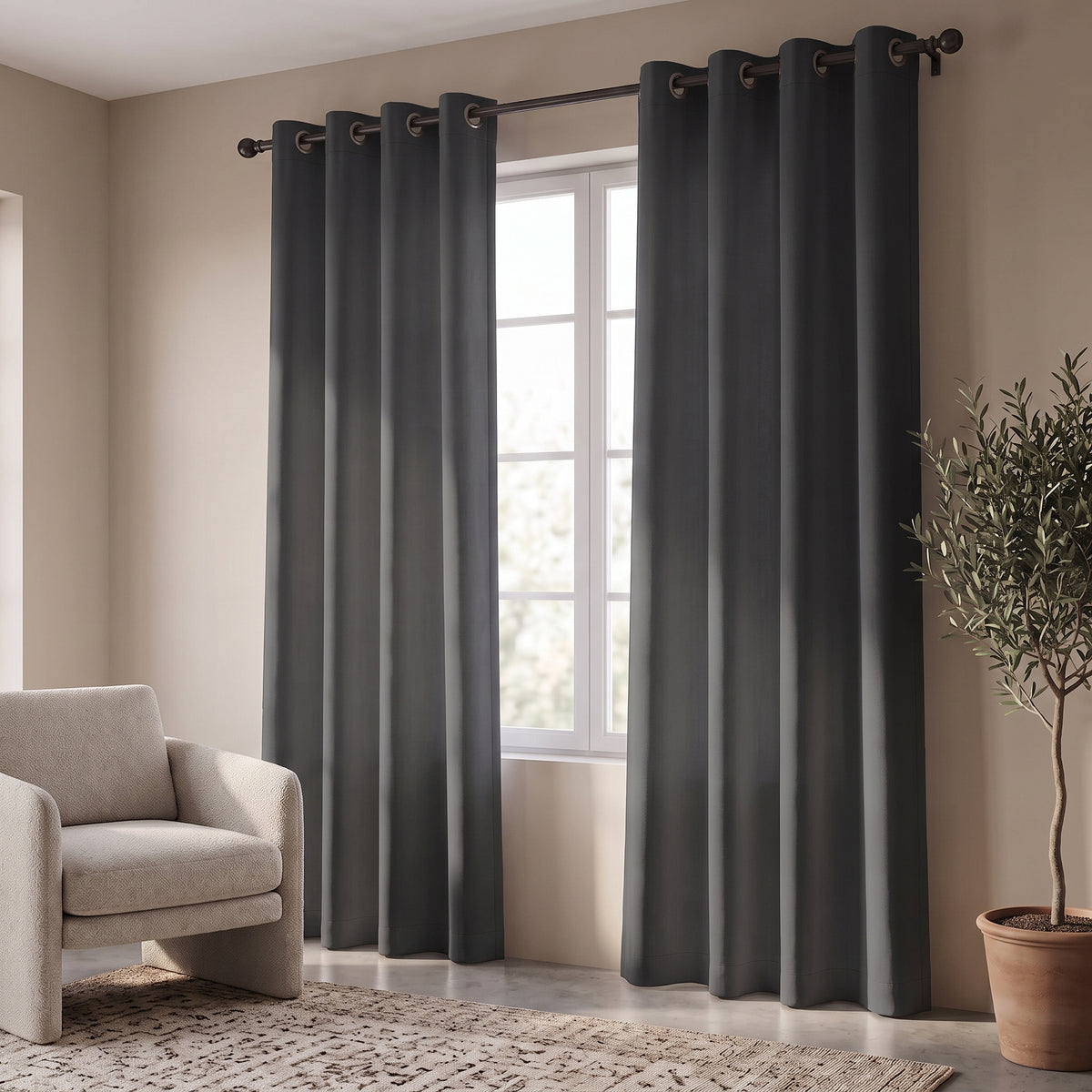 2 PC Plain Dyed Eyelet Curtains with lining-Black