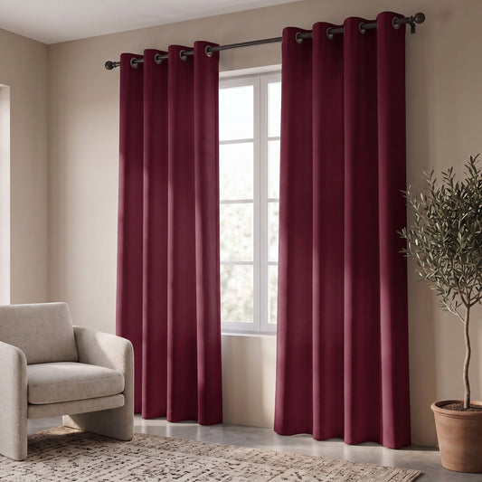 2 PC Plain Dyed Eyelet Curtains with lining- Burgundy