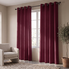2 PC Plain Dyed Eyelet Curtains with lining- Burgundy