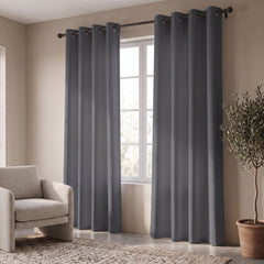 2 PC Plain Dyed Eyelet Curtains with lining-Grey